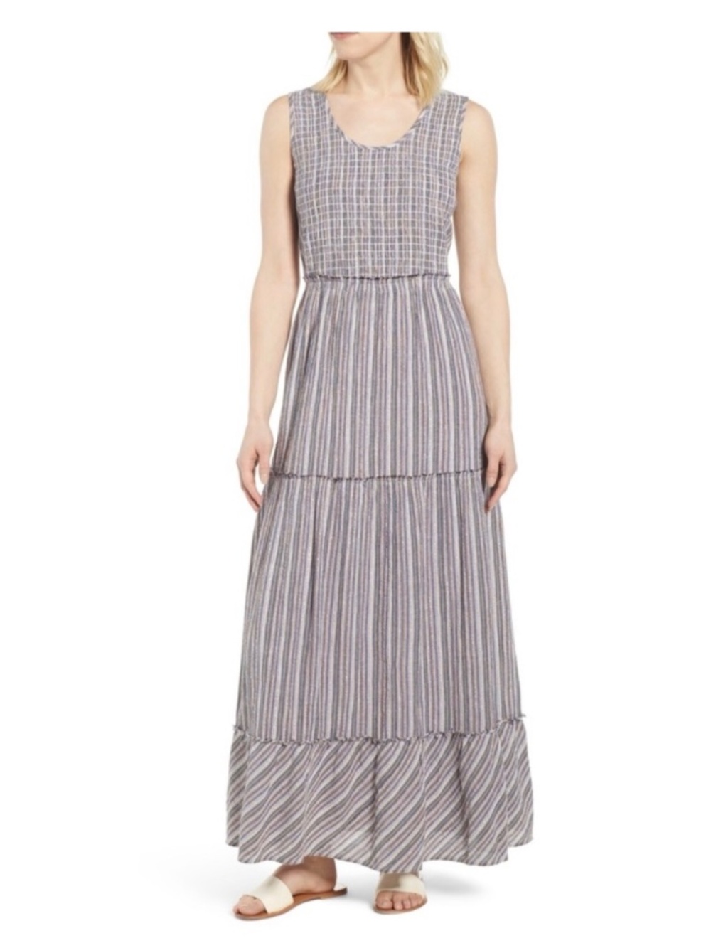 Caslon Sleeveless Stripped Tiered Maxi Dress. Sz LP.